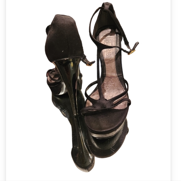 ALEXANDER MCQUEEN VINTAGE SATIN STRAPPY 6.5"HEAL BLACK.VERY RARE SIZE 39. - Picture 5 of 8